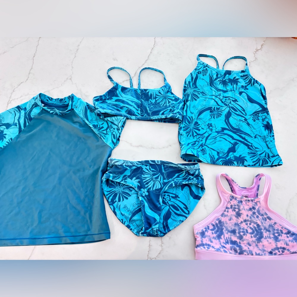 SZ12 Girls Lot of Five Athleta Swimsuit Items